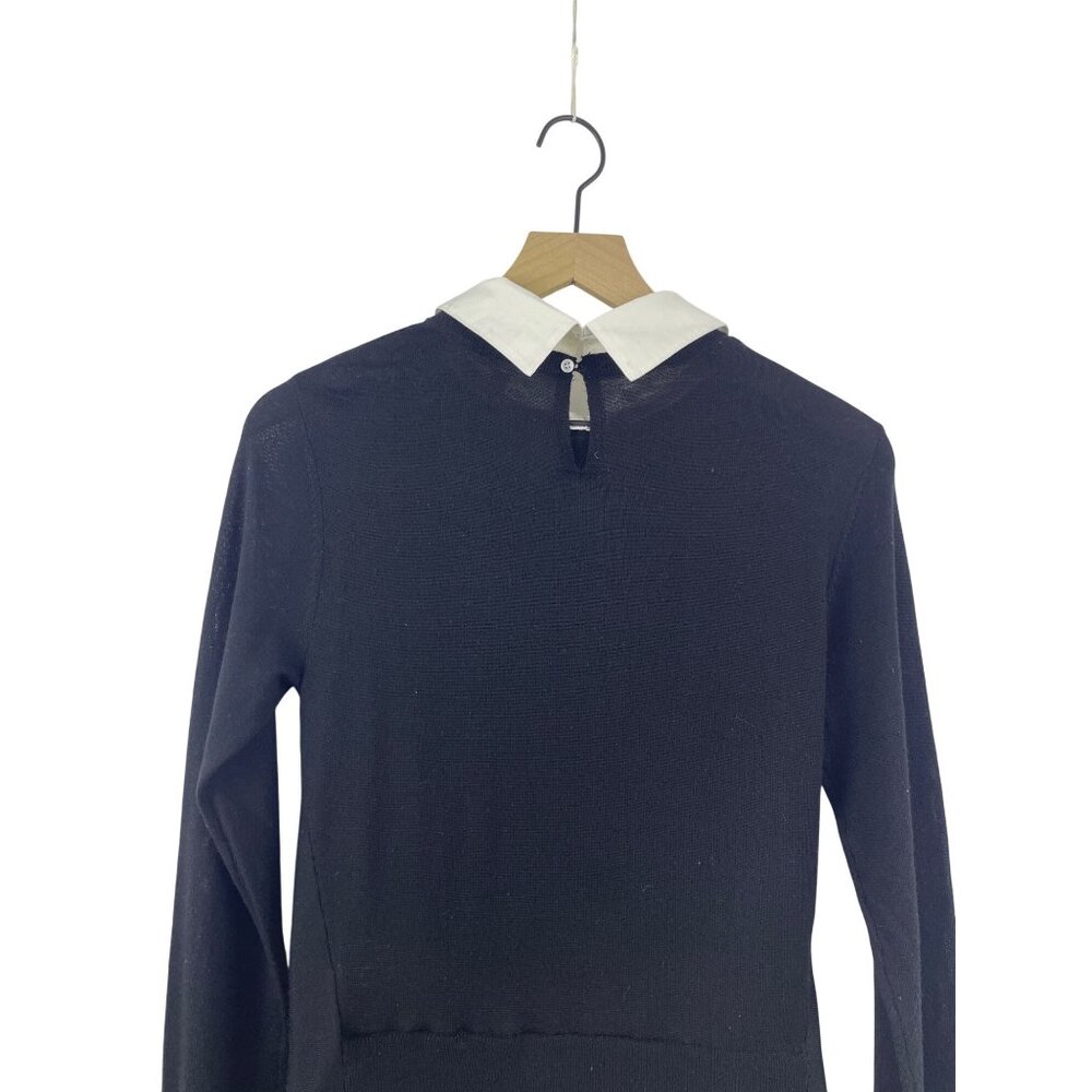 Veronica Beard Women's Small Phoebe Mixed Media Wool Twofer Layered Shirt Black - Picture 8 of 9